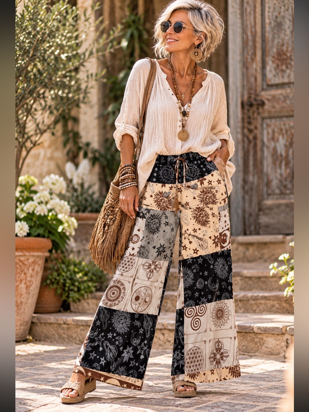DT-25806 Rising Multi Color Galaxy Palazzo Pants | Celestial Sizes S-XL